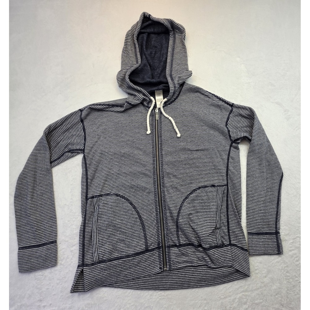 Splendid Reversible Hoodie Womens Small Striped Full Zip Lightweight Jacket Blue